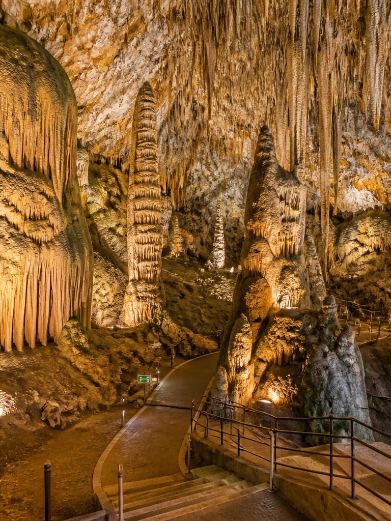 Impressive stalactite and stalagmite formations inside the Caves of Nerja
