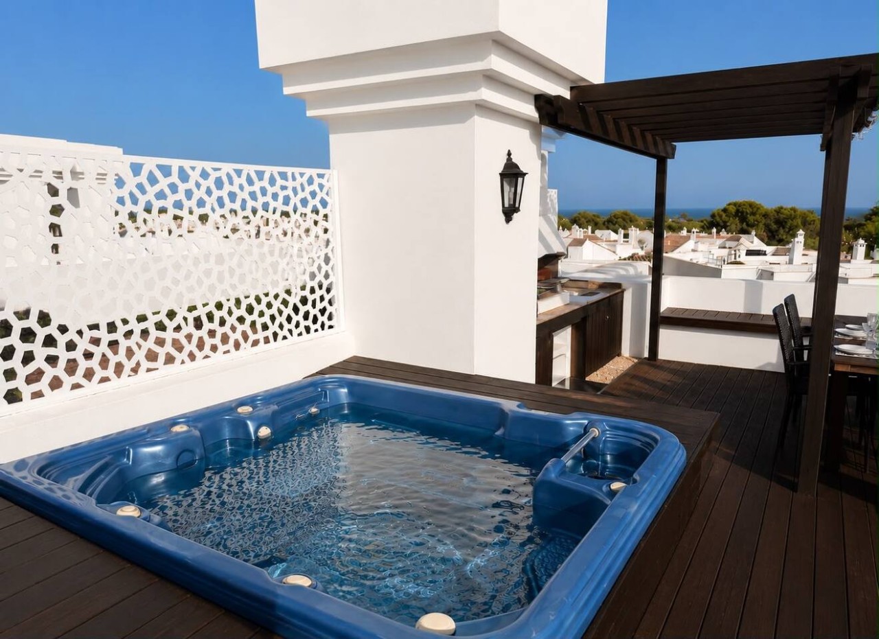 Penthouse rooftop terrace with sea views